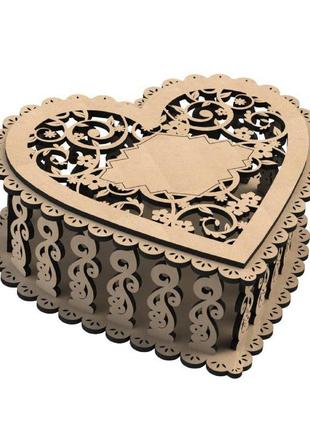 Деревяна подарункова коробка у формі серця purewooddecor 22х20х21 см