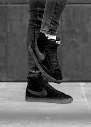 Nike blazzer black 1 мужские кроссовки найк блазер черные / зимние