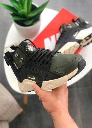 Nike huarache city mid leather x acronym mid khaki black мужские кроссовки / найк хуарачи хаки2 фото