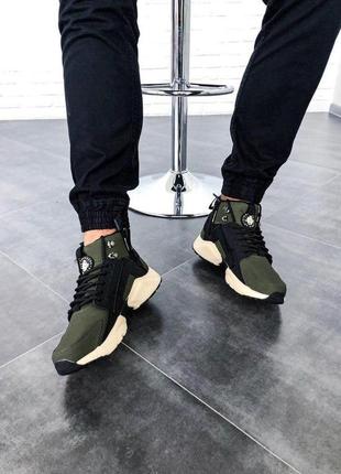 Nike huarache city mid leather x acronym mid khaki black мужские кроссовки / найк хуарачи хаки6 фото