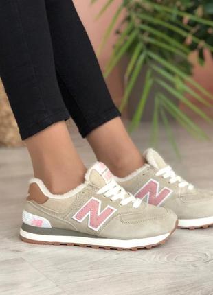 Кросівки жіночі зима new balance 574 beige pink white / жіночі зимові кросівки на хутрі нью беланс3 фото