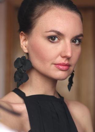 Великі сережки з квітами "чорні орхідеї"