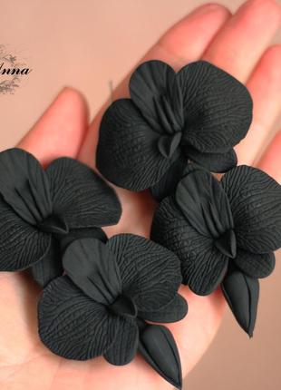Большие серьги с цветами "черные орхидеи"4 фото