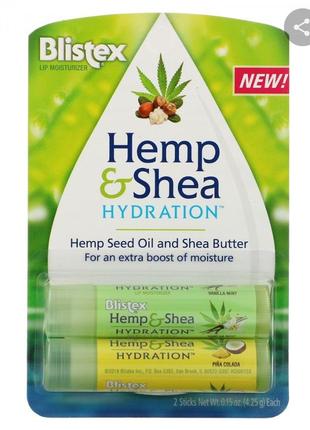 Blistex 
hemp & shea, увлажняющее средство для губ, увлажнение, пина колада и ваниль и мята, 2  по 4,25 г