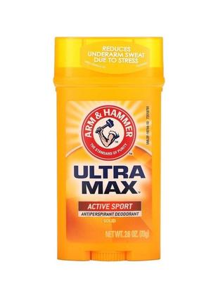 Arm&hammer 
ultramax, твердый дезодорант-антиперспирант для мужчин, аромат «active sport», 73 г