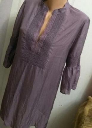 Шовкова лавандова блуза сукня пляжна туніка шелковая лавандовая  блузка2 фото