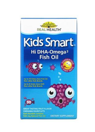 Bioglan smart kids, smart kids, риб'ячий жир із високим вмістом омега-3 дгк, чудовий фруктовий смак, 30 жувальних капсул