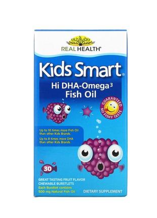 Bioglan smart kids, риб'ячий жир з високим вмістом омега-3 і дгк, чудовий фруктовий смак, 30 жувальних капсул, що лопаються у роті💣
