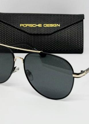 Porsche design модные солнцезащитные очки капли черные с золотом поляризированные1 фото