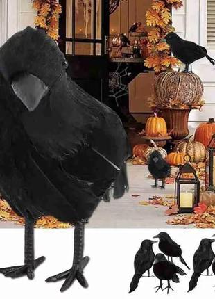 Ворона игрушка на хэллоуин - размер 18*10см, пластик, текстиль, перо