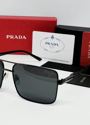 Prada стильные мужские солнцезащитные очки классика черные поляризированные в металле