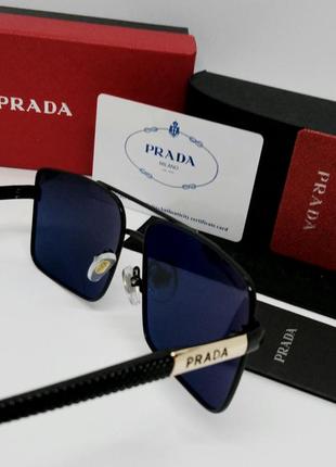 Prada модні чоловічі сонцезахисні окуляри класика чорні з золотом поляризированные8 фото