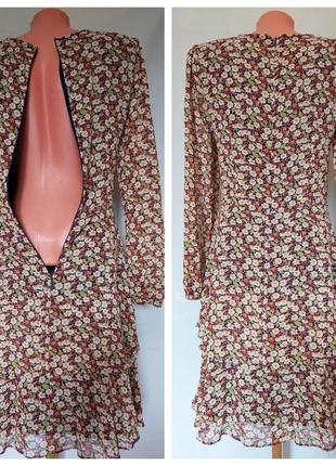 Шифоновое платьев бежевый цветочный принт esprit(размер 38)2 фото
