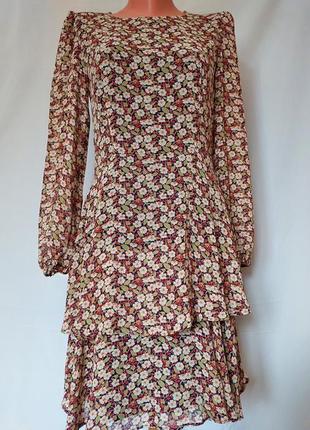 Шифоновое платьев бежевый цветочный принт esprit(размер 38)7 фото
