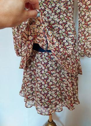Шифоновое платьев бежевый цветочный принт esprit(размер 38)9 фото