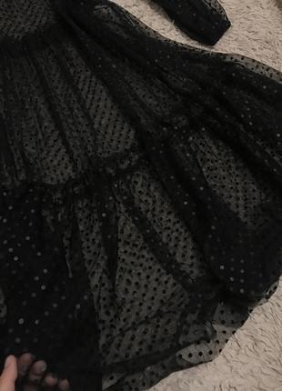 Трендова ярусна чорна довга сукня в горошок сітка оверсайз  від бренду h&m3 фото