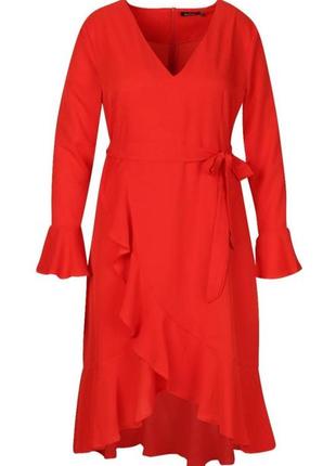 Червона міді сукня з рюшами uk143 фото