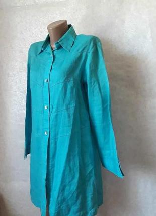 Удлинённая фирменная queen блуза/рубашка/платье/туника со 100% рами в бирюзе, размер м-л4 фото
