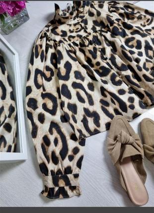 Натуральна блуза сорочка вільного крою в леопардовий тваринний принт6 фото