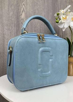 Яркая женская мини сумочка через плечо каркасная сумка голубая2 фото