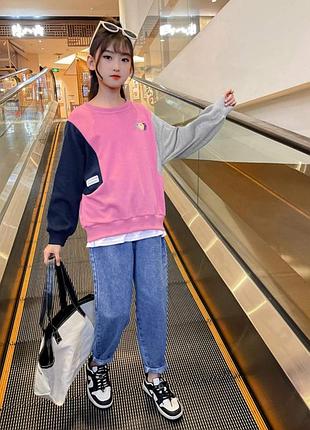 Костюм джинсові моми та реглан для дівчинки