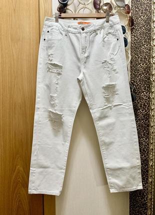 Белые рваные джинсы джинсы мом джинсы скинни летние джинсы
