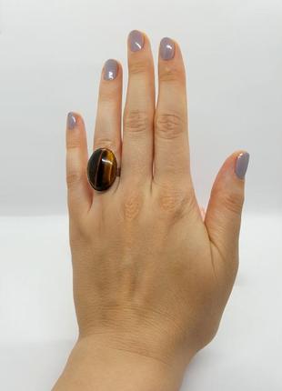 💍🐯 стильное кольцо овал натуральный камень тигровый глаз7 фото