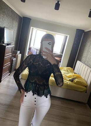 Блузка чёрная кружево размер s