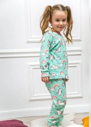 Піжама піжамка для дівчинки з єдинорогами колір ментол1 фото