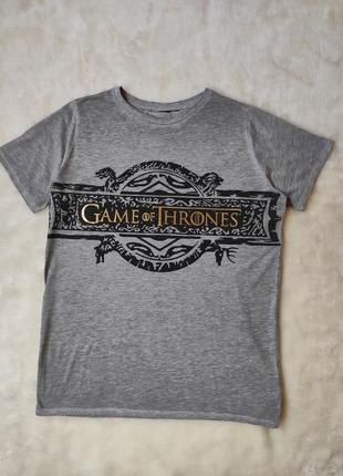 Сірий меланж натуральна чоловіча футболка стрейч з принтом написами гра престолів game of thrones