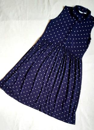 Платье сарафан h&m швеция трикотажный синий в горошек на 6-8 лет (122-128см)