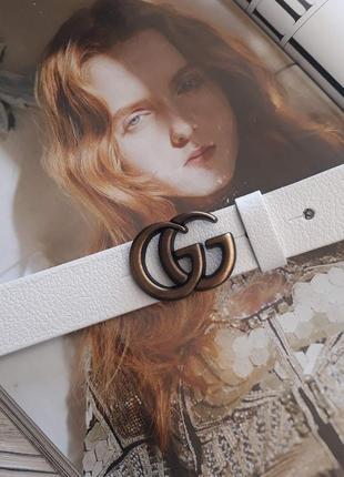 Ремень женский белый кожаный в стиле gucci / ремінь пояс жіночий