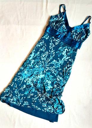 Изумрудный шелковый полупрозрачный сарафан new look англия нарядный на подкладке размер 36