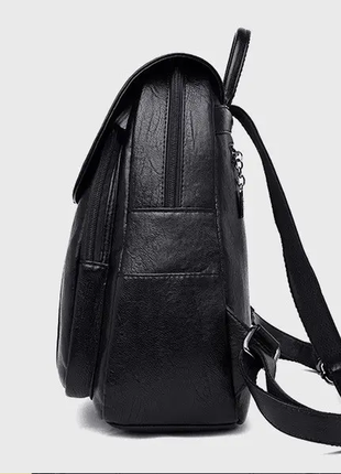 Женский стильный черный кожаный рюкзак женская сумка жіночий шкіряний ранець кенгуру2 фото