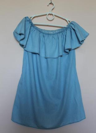 Голубое хлопковое платье, джинсовое платьице с открытыми плечиками, сукня 44-46 р.1 фото