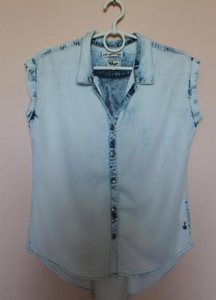 Біла з блакитним сорочка під джинс, сорочка варенка віскоза, натуральна блузка, блуза 44-46 р.