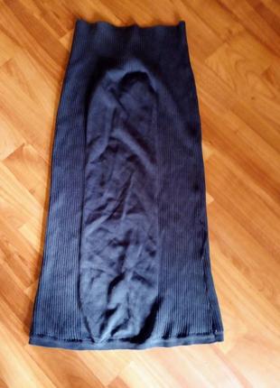 Стильний сірий довгий трикотажний топ в рубчик с петлями для ремня 3 в 1