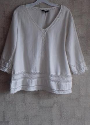 Летняя хлопковая блуза с кружевной отделкой, 14 размер.