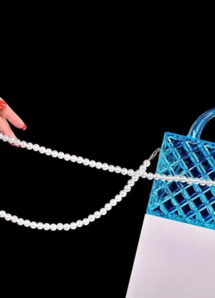 Сумка клатч жіночий блакитна з ручкою з перлів код 7-27235