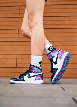 Nike air jordan 1 high violet white black женские кроссовки найк аир джордан