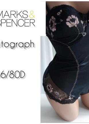 Розкішне коригуюче боді із вишивкою autograph marks&spencer, р.80d