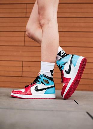 Nike  air jordan 1 retro high blue red white 2  женские кроссовки найк аир джордан1 фото