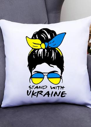 Подушка декоративна з принтом "дівчина - stand with ukraine"