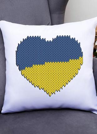 Подушка декоративная с принтом "сердце украины (вязанный узор)" push it