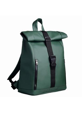 Рюкзак чоловічий ролл зелений з екошкіри4 фото