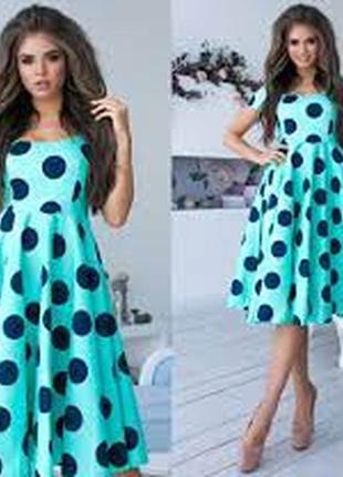Летнее бирюзовое платье в горохи