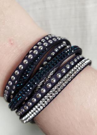 Браслет багатошаровий (темно-синій, штучна замша)