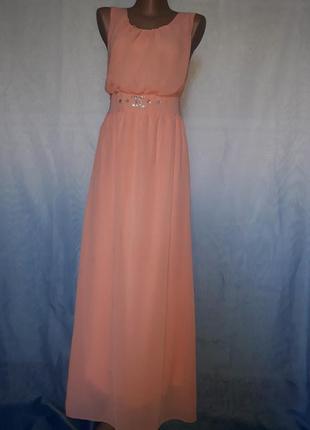Персиковое нарядное,нежное,шифоновое платье макси .....2 фото