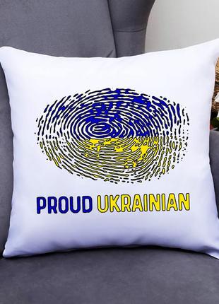 Подушка декоративная с принтом "отпечаток пальца - proud ukrainian"