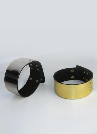 Широкий зеркальный чокер , кожаный металлик чокер ручной работы из натуральной кожи